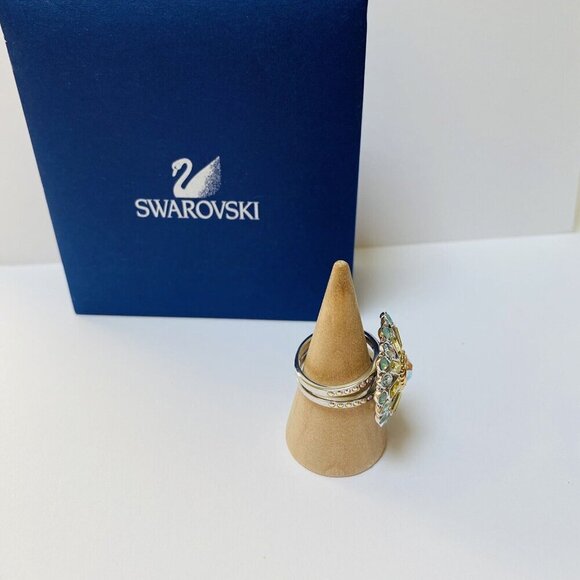 SWAROVSKI ring Round Flower Statement Cocktail size 52 Size 6 Silver No Box - Picture 3 of 9